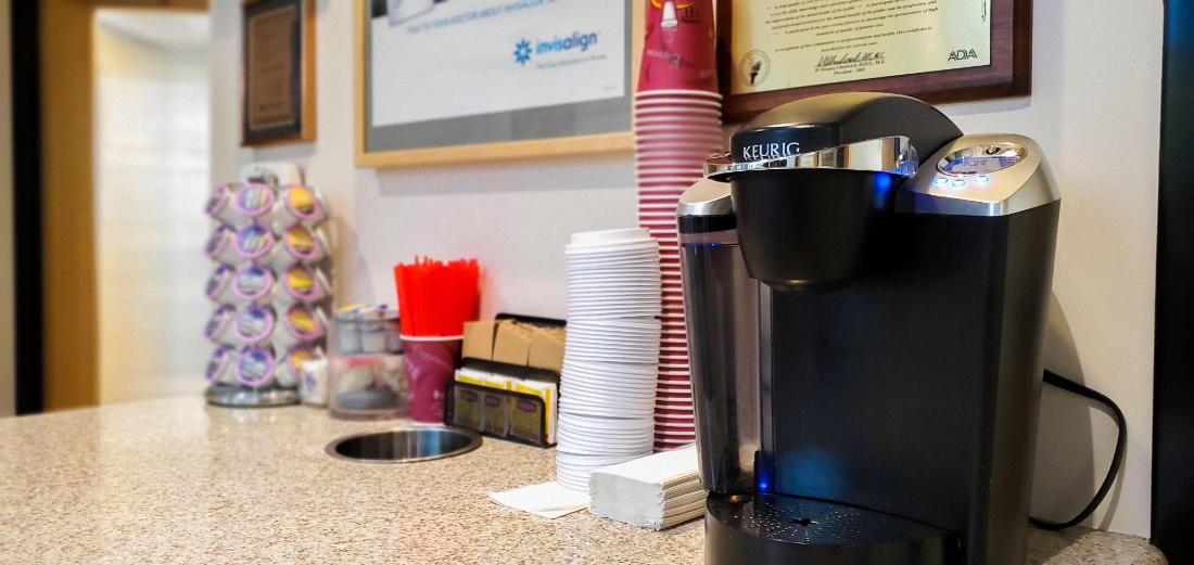 Complimentary coffee station