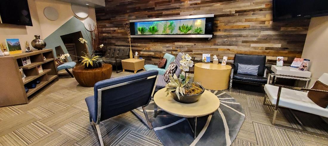 The waiting area at Dental Care of Corona